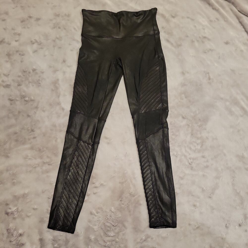 SPANX Black Faux Leather Moto Leggings. Womens. Sz M